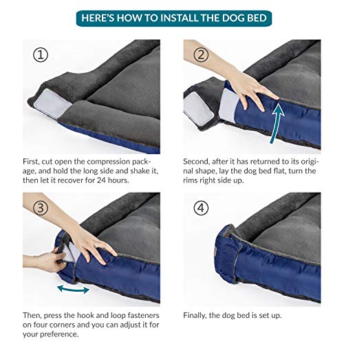 Petsure Extra Large Dog Bed XXXL Size Navy Washable Dog Beds for Small Medium Large Dogs & Cats Pet Bedding - Grooved Anti-Slip Bottom with Hook&Loop, Super Soft & Durable Pet Supplies