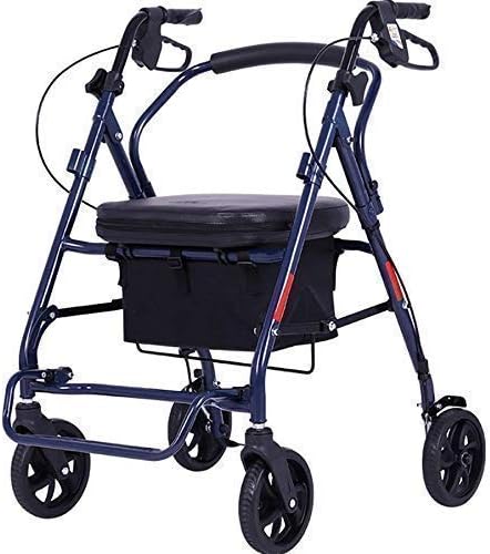 パッド入りシート付き四輪歩行器アルミ製モビリティウォーカー折りたたみ式歩行器高齢者用バックサポート付き超軽量歩行器ウォーカー アウトレット