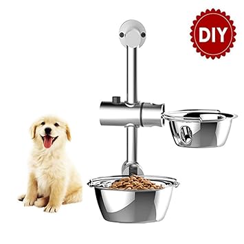 Stainless Steel Dog Bowl Adjustable Elevated Pet Feeder Free