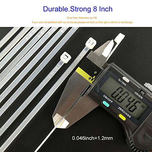 HS Clear Zip Ties 8 Inch (Bulk1000 Pack) Nylon Cable Ties 40 Lbs Self