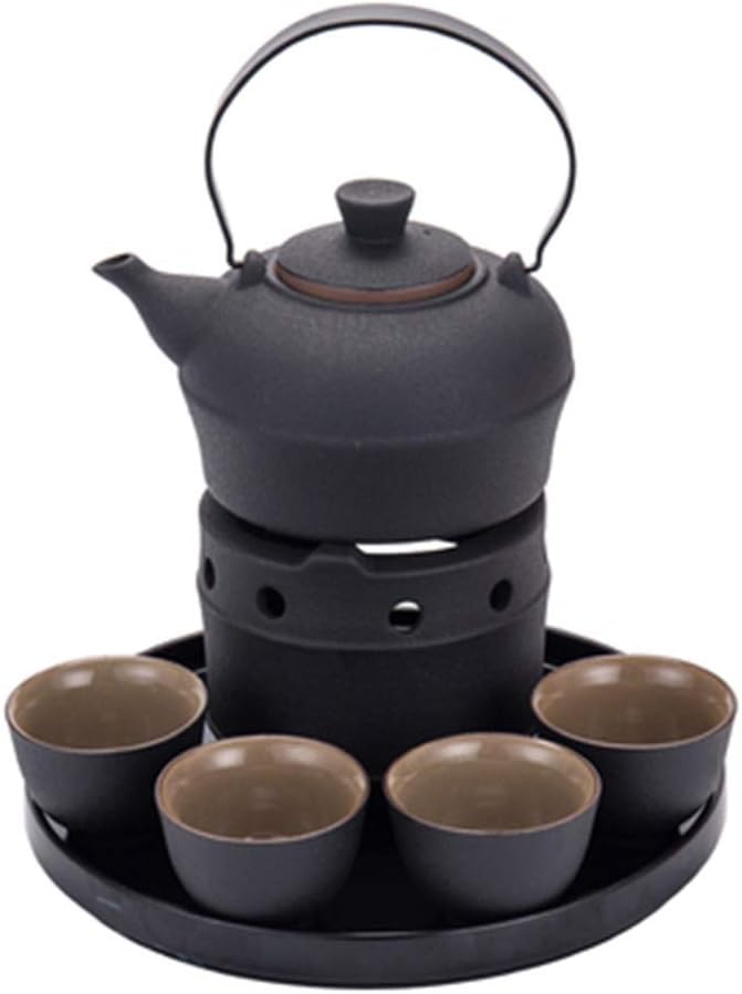 Ceramic Sake Set With Warmer, 10pcs/set, 2 Packing Options Available, Normal Safe Packing-PE Foam Kraft Box / Black Glazed Finish