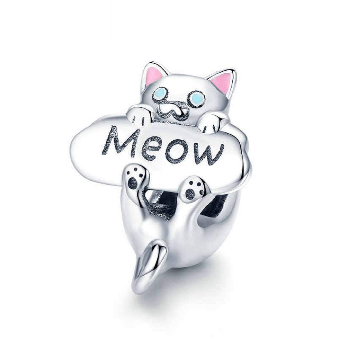 FeatherWish 925 Sterling Silver Charm Lucky Cat Kitten Family Love Pet Best Friend Animal Bead Fits And Compatible With Pandora Bracelets Gift Mum Wife Friend Sister Nan (Playful Cat)