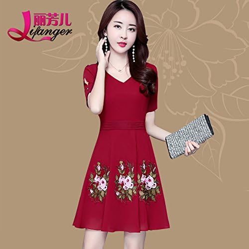 TXD Clothing Summer short-sleeved skirt Fashion Sau San chiffon A Skirt,XXXXL,red