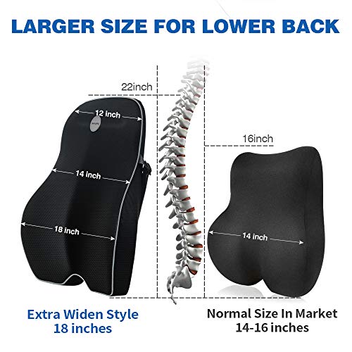 Winjoy Ergonomic Lumbar Support Pillow, 100% Pure Memory Foam Back Cushion with Breathable 3D Back Pillow Design for Lower Back Pain Relief,Durable Adjustable Straps for Chair/Recliner/Car Seat