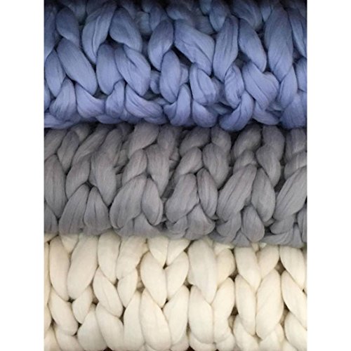 Clearance Yarn Blanket,80x100cm Hand Chunky Knitted Blanket Thick Wool Bulky Knit Throw for Sofa Bed (Gray) - Thumbnail 3