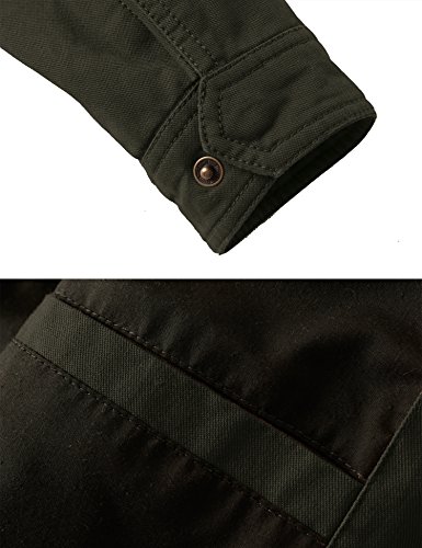 WenVen Men's Flat Collar Canvas Cotton Military Jacket (Army Green, 2XL)