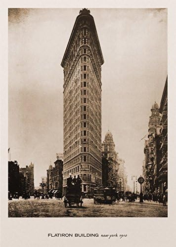 Vintage Cityscape Photo Poster USA Flatiron Building, New York, 1910" Sepia Office Wall Decor Print (16x22.5 inches)