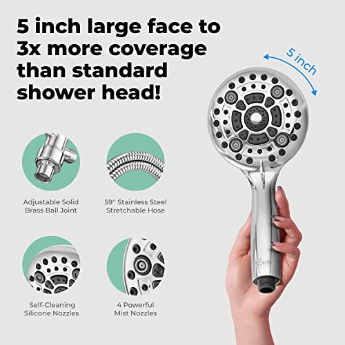 LOKBY 5″ High Pressure Handheld Shower Head 6setting High Flow Even