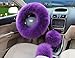 BELLESIE 3pcs 1 Set Soft Fluffy Plush Australian Wool Car Steering Wheel Cover with Handbrake Cover & Gear Shift Cover for 14.96