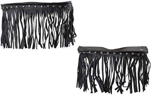 Motorcycle Black Studded Leather Floor Boards with Fringe-Rider Position