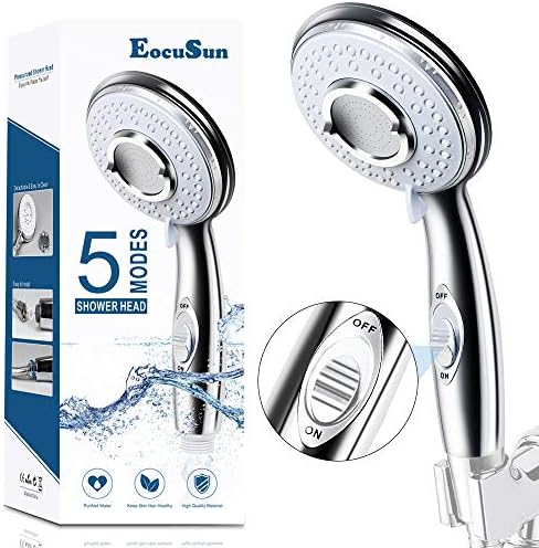EocuSun Shower Head - High Pressure 5 Spray Settings Adjustable Massage Spa - Detachable Handheld showerhead with Pause Control - Water Saving and Easy to Clean