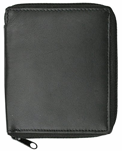 RFID Blocking Mens Premium Soft Leather Zippered ID Wallet (Black)