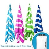 NewLyfe Microfiber Beach Towel for Travel - Quick Dry for Camping, Gym, Pool, Swimmers - Compact, Lightweight, Sand-Free with Easy Pack Carry Bag (Extra Large 70x31 or 47x23)