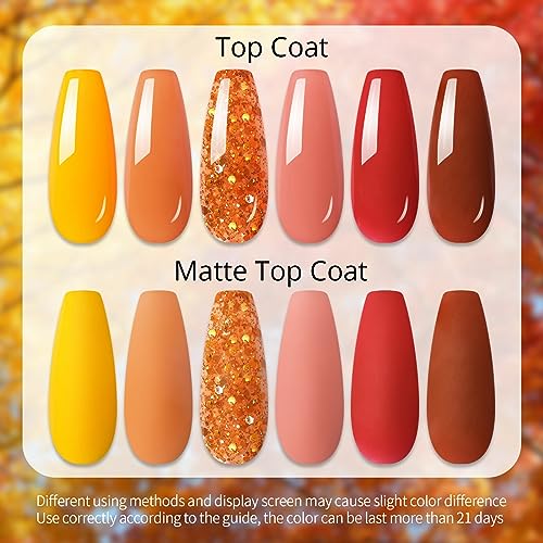 UR SUGAR Fall Winter Extension Gel Nail Set, 6 Colors Maple Pumpkin Burnt Orange Yellow Red Glitter Autumn Extension Nail Gel Polish Kit Halloween Thanksgiving Day Gift Box for Women - Image 4