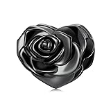 BABAMIA Black Rose Charm Heart Charm for Bracelets