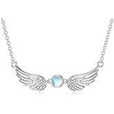 OUTANG Angel Wing Necklace for Women 925 Sterling Silver Moonstone Angel Wings Pendant Ladies Jewelry Gifts