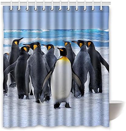 Shower Curtain- 100% Fabric Polyester Shower Curtain- Shower curtains Bathroom Waterproof with 12 Hooks, Penguin 72" x 72" Inches