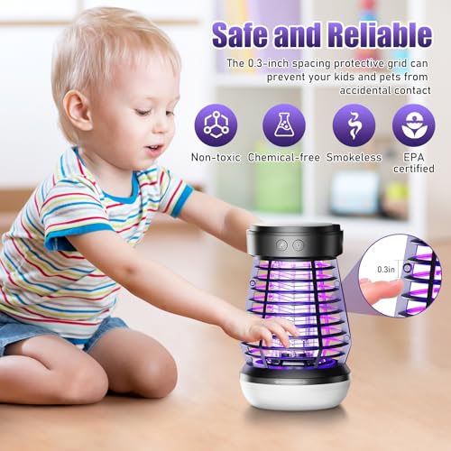 Geephiee Bug Zapper Outdoor Indoor with LED Light, Rechargeable Mosquito Zapper with 2000mAh Battery, 2000V Electric Fly Zapper for Home Patio Backyard Garden (Matte Black)