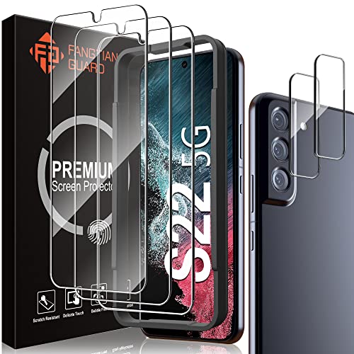 [3+2 Pack] FANGTIAN Tempered Glass for Samsung Galaxy S22 Screen Protector with Camera Lens Protector, [Fingerprint Reader] Case Friendly, Bubble Free, Easy Installation