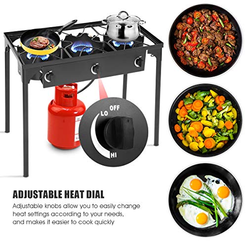 GYMAX Outdoor Stove, 3Burner High Pressure Propane Gas Camp Stove with