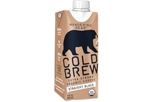Wandering Bear Organic Straight Black Cold Brew Coffee On-the-Go, 11 fl oz, 1 pack - Extra Strong, Smooth, Organic, Unsweetened, Shelf-Stable, and Ready to Drink