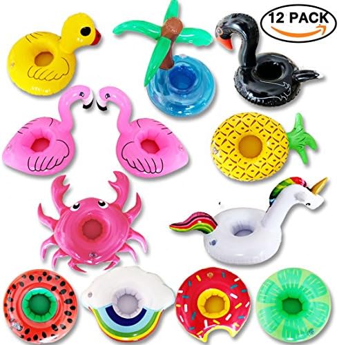 HLXY Inflatable Drink Holders 12 Packs Swim Drink Floats Coasters Summer Pool Beverage Boat Cup Holders for Pool Party Supplies