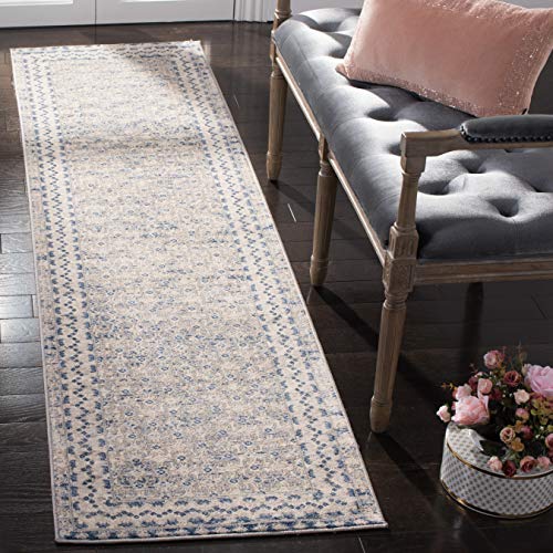 SAFAVIEH Brentwood Collection Runner Rug - 2' x 20', Light Grey & Blue, Traditi…