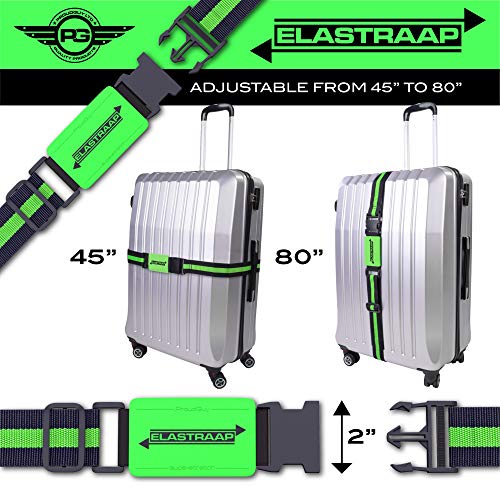 Luggage Straps, Adjustable Non-Slip Baggage Belts- Suitcase Bands For Travel Bag (1 Strap, Green Stripe 1pk)