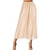 Jadive Women's Satin Half Slip Lace Long Underskirt Skirt Slip Long Slips for Dresses Lingerie Skirt