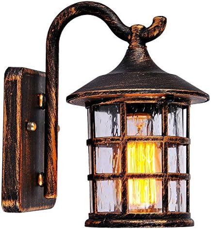 Wall Lamp Outdoor Waterproof Anti-rain Wall Lamp E27 European Retro Style Aluminum & Glass Aisle Balcony Hallway Garden Bedroom Bedside Wall Light for Indoor and Outdoor Lighting Fixtures,Brown [Energy Class A+]
