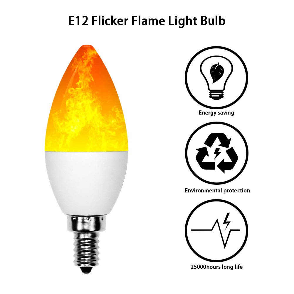 E12 Led Bulb / 2w Flickering Flame Effect Light/Decorative Bulb Simulated Realistic Burning Fire Decoratie Light for Halloween and Party(2 Pack)