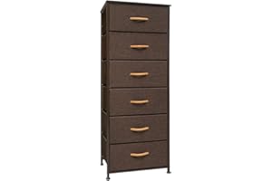Crestlive Products Vertical Dresser Storage Tower - Sturdy Steel Frame, Wood Top, Easy Pull Fabric Bins, Wood Handles - Organizer Unit for Bedroom, Hallway, Entryway, Closets - 6 Drawers (Brown)