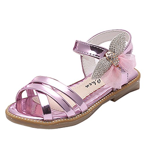 New Kids Baby Girls Ankle Strap Shiny Faux Leather Sandals Princess Style Beach Flat Shoe