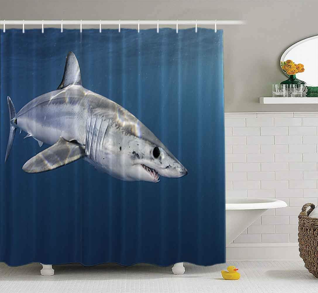 Musesh Shower Curtains,Wide Shower Curtains,78X72 Inch Shower Curtain with Hooks for Bathroom Shark Swimming Near The Surface in Blue Past Western South Africa Water, 50 Kms Offshore Cape,