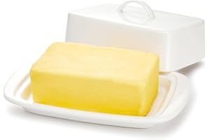 Sweese Large Butter Dish with Lid for Countertop, Porcelain 8oz Butter Keeper with Handle Cover Design, 7.7 Inch Butter Container Perfect for East/West Coast Butter, White