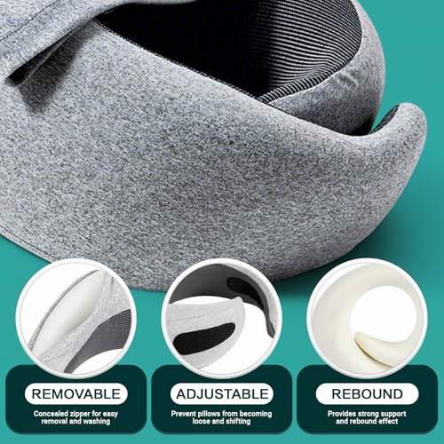 Aeroplane Neck Pillow, Travel Pillow, Adjustable Travel Pillow, Memory Foam with Hood, Supports Head, Neck, Neck Pillow, Adult with Sleeping Mask, Earplugs, Carry Bag for Plane, Car, Train
