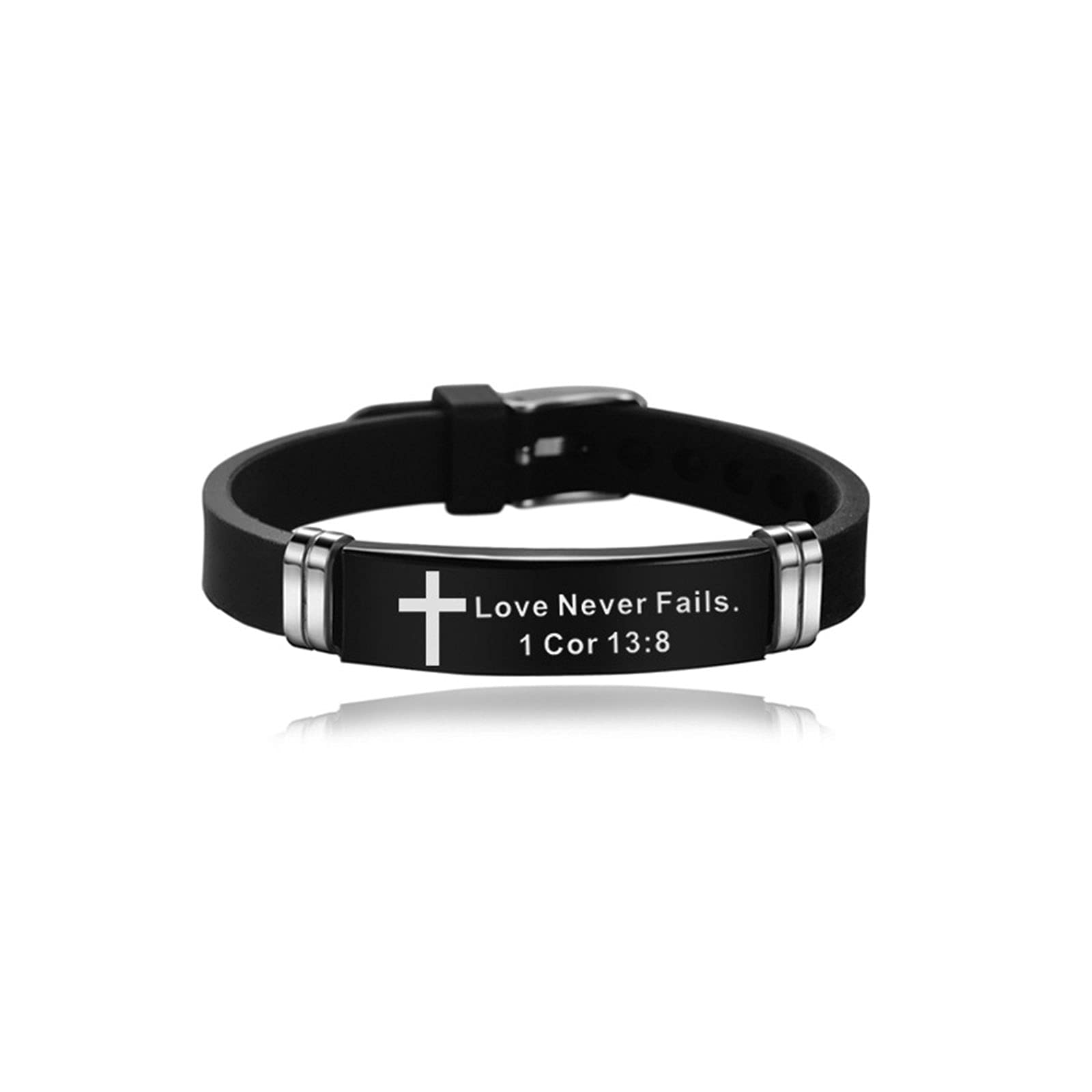 KunBead Jewelry Mens Cross Religious Christian Silicone Engraved Bracelet Wristbands with Scripture Quote Bible Verse Inspiring Gift for Women