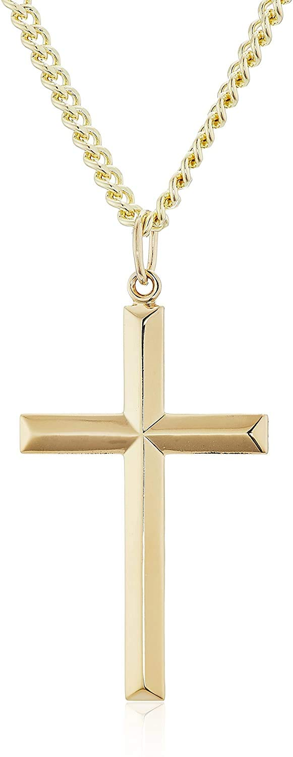 Lifetime Bling 14K Gold Chain Style Cross Pendant Necklace Solid Plated Clasp for Men,Women, Thin for Charms 14ct Miami Cuban Link Diamond Cut Bevel Edge (20)