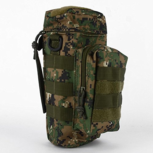 Ultimate Arms Gear H2O Water Bottle Hydration Tactical MOLLE Webbing Pouch with Hose Tube Pass-Thru, Front Accessory Pocket Compartment, D-Rings & Grommet Drain, Marpat Woodland Digital Camo