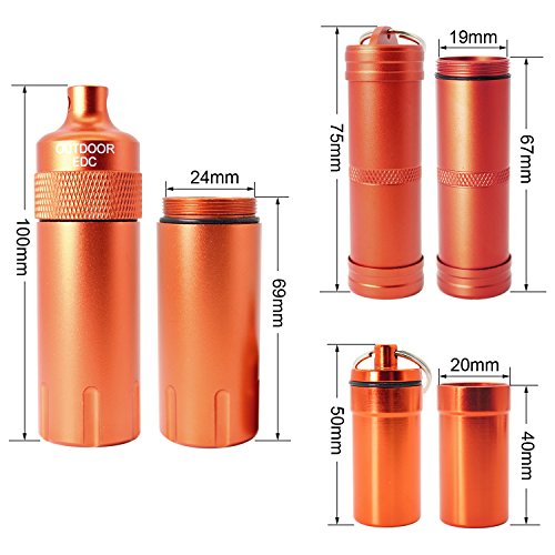 PPFISH 3 PCS Military Grade Air-Tight EDC Accessory Case, Pill Fob Capsule Keychain, Waterproof Match Case Battery Holder, Outdoor Survival Storage Metal Container Dry Box