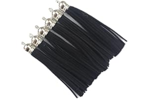 QIANHAILIZZ 20 Silver 3-1/2 Inch Faux Suede Tassel Charm Keychain Cellphone Straps D451 (Black)