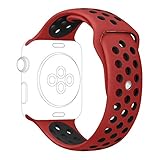 UMTELE Nike Series 2 Soft Silicone Replacement Sports Watch Strap with Ventilation Holes for Apple Watch, Small/Medium, Red/Black, 38mm