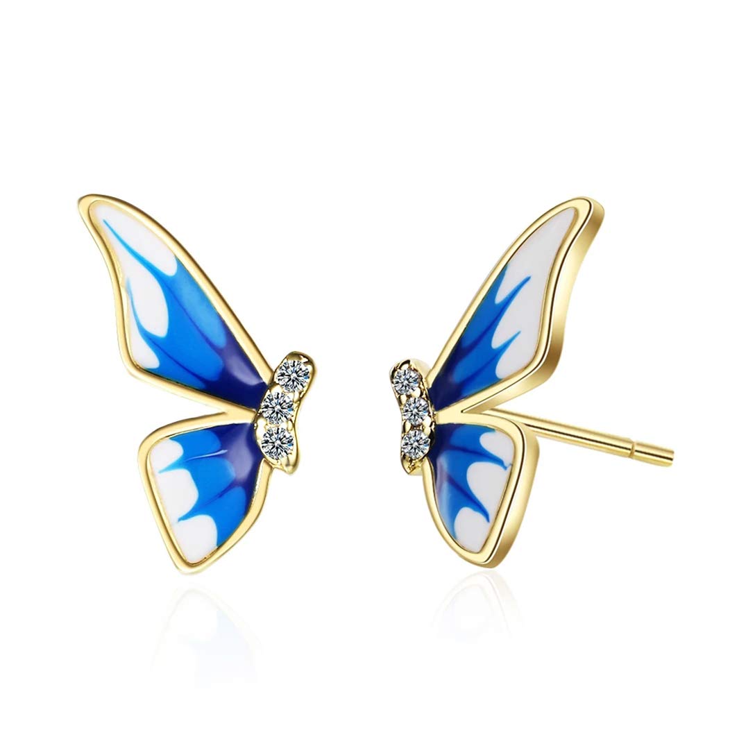 Chereda Half of Butterfly Stud Earrings For Women Vintage Blue Enamel Metal Charming Earrings Party Jewelry