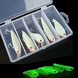 OriGlam 5Pcs Night Fishing Lure Bait Kit, Noctilucent Luminous VIB Popper Crank Minnow Pencil, Hard Bait Night Glow Artificial Lures, Sea Fishing Hard Baits with Treble Hook Lure