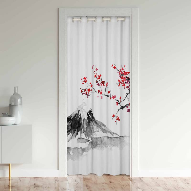 Loussiesd Japanese Style Doorway Curtain Privacy, Japan Cherry Blossom Door Cover Curtain, Exotic Fuji Mountain Insulated Thermal Curtains for Bedroom(1 Panel,132x203cm) — image 1