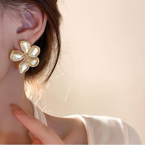 Gold Flower Earrings Large Flower Stud Earrings Flower Statement