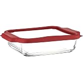 Anchor Hocking Glass Baking Dishes for Oven, 8 Inch Square Glass Cake Pan with TrueFit Cherry Lid