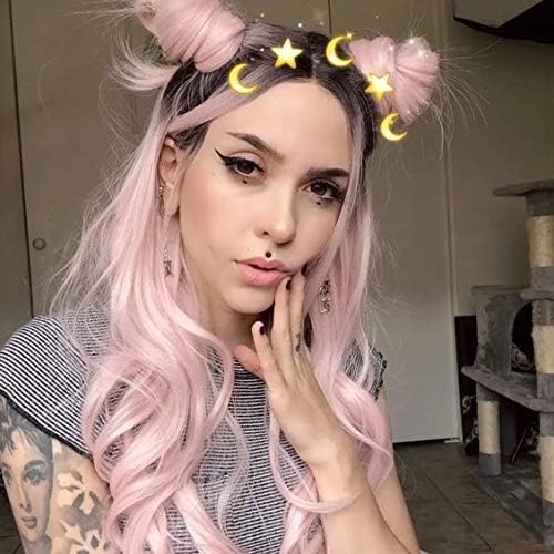 Ombre Pink Wig Loose Wave Lace Front Wigs Long 24” Synthetic Fiber Heat Resistant New Fashion Color Natural Hairline For Woman