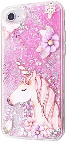 Chuliang Glitter Sparkle Flowing Liquid Unicorn iPhone Case, 360 Degree Protection Bling Case, Compatible with iPhone 7/7 Plus/iPhone 8/8 Plus/iPhone X (Big Unicorn, iPhone 7 Plus/ 8 Plus)