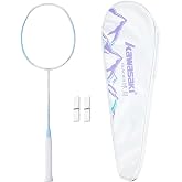 Professional Badminton Racket, Carbon Fiber Badminton Set Ultra-Light Aerofoil Frame Racquet for Backyard Sports &amp; Training with 2 Overgrips/Carrying Bag(Get Strung)-Glacier Blue